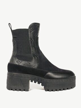 Louis Vuitton Laureate Black Suede & Monogram-Leather Platform Chelsea Boot